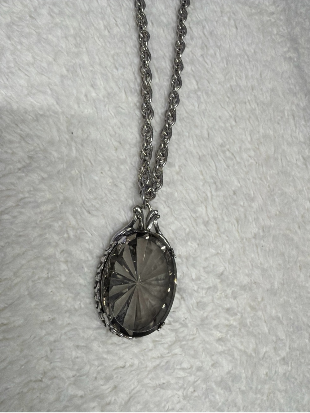 Whiting & Davis 24” smoky tourmaline Silver-Tone Oval Pendant Necklace